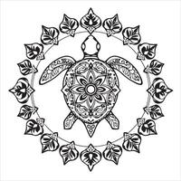 A turtle in a mandala design with a flower in the center vector