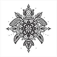 A black and white drawing of a turtle with a mandala design vector