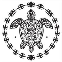 Turtle tattoo design in a circle with ornamental elements vector