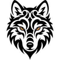 Tribal wolf head with sharp line art png