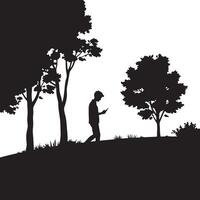 Silhouette of man walking in the park vector