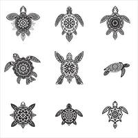 Turtle tattoos set of different designs vector