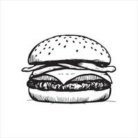 A hamburger is shown in a sketch style vector