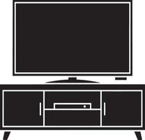 Black and white silhouette of a flat screen television on a modern entertainment center vector