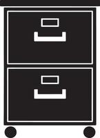Black and white illustration of a two drawer mobile file cabinet vector
