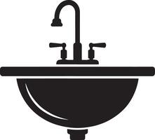 Simple black silhouette icon of a vessel sink with faucet vector