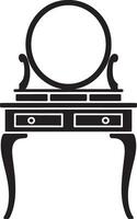 Classic vintage vanity table with round mirror and two drawers vector