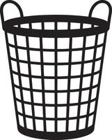 Black and white illustration of a wire laundry basket with handles vector