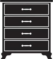 Black and white illustration of a four drawer chest of drawers vector