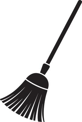 Simple black silhouette of a broom for cleaning icon