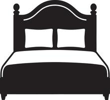 Black and white silhouette of a double bed with pillows vector