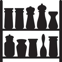 Two tiered spice rack with various shaped containers and a spoon vector