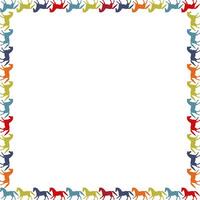 Colorful horses frame. Derby game template for your text. Hand drawn illustration vector
