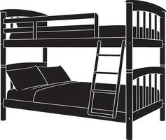 Black and white silhouette of a wooden bunk bed with ladder vector