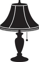 Elegant black table lamp silhouette with beaded trim and pull chain vector