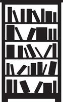 Black and white silhouette of a tall bookshelf filled with books vector