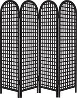 Black arched room divider with lattice pattern three panel screen vector