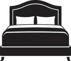 Black and white silhouette of a double bed with curved headboard and two pillows vector