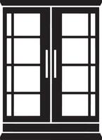 Black and white illustration of a double door cabinet vector
