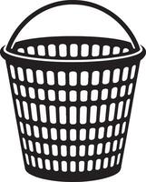 Black and white illustration of a plastic basket with a handle vector