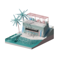 Isometric View Of A Summer Beach 3D Render Illustration Scene png