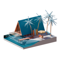 Summer Beach Isometric View 3D Render Illustration Design Element png