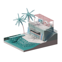 Isometric View Of A Summer Beach 3D Render Illustration Design Element png