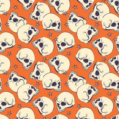 Seamless pattern with human skull for Halloween. stylized craniums . Background with human bone for product design in mystical style.