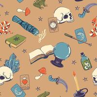 Colorful magic-themed pattern with various symbols vector