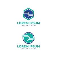 Technology logo design circle circuit hexagon circuit shape modern tech business startup vector