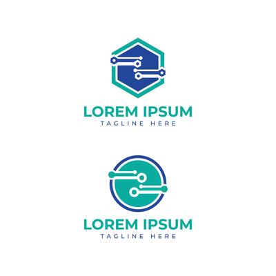 Technology logo design circle circuit hexagon circuit shape modern tech business startup