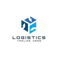 logistics service logo design hexagon box arrow shape concept unique professional vector
