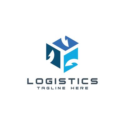 logistics service logo design hexagon box arrow shape concept unique professional