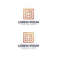 Technology logo design circuit square transistor modern minimal concept vector