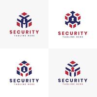 Security logo design creative hexagonal shape security technology cube lock pixel blocks vector