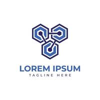 Technology hexagon solution logo design three hexagon circuit vector