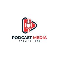 podcast media logo design creative microphone play button design idea modern minimal concept vector