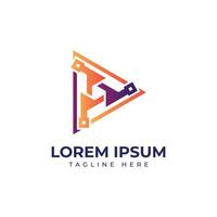 Technology logo design creative unique triangle shape solution play icon circuit vector