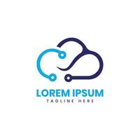 Tech Cloud Logo design modern minimal concept circuit cloud networking technology vector