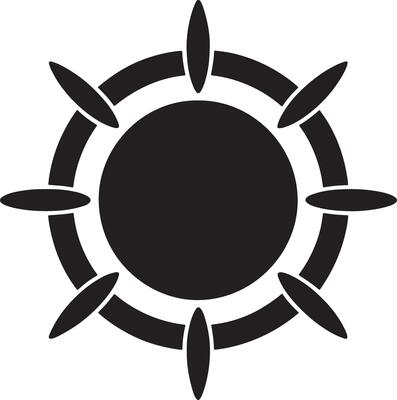 Abstract black sun icon with eight rays