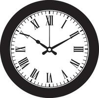 Classic black and white round wall clock with roman numerals vector