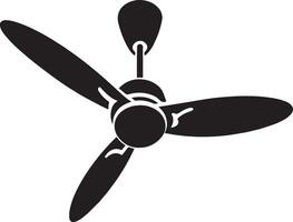 Simple black silhouette icon of a three blade ceiling fan vector