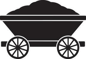 A simple black silhouette of a mining cart loaded with ore vector