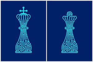 concept of business technology strategy, graphic of chess piece king and queen combined with electronic pattern vector