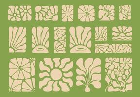 Abstract Botanical Shapes and Sunny Elements. Groovy Eco Design Set for Kitchen Wall Art vector
