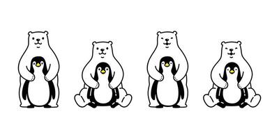 Bear polar bear penguin sitting hug icon cartoon character friend doodle logo teddy illustration symbol design vector