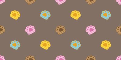 dog paw seamless pattern cookie biscuit cat footprint cracker pet bakery puppy kitten cartoon doodle wallpaper tile background gift wrapping paper repeat scarf isolated illustration design vector
