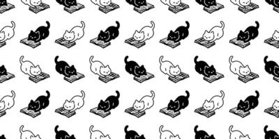 cat seamless pattern reading book kitten calico cartoon doodle pet animal illustration tile background gift wrapping paper repeat wallpaper white scarf isolated vector