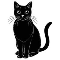 Serene Black Cat Silhouetted, Sitting Elegantly Against a White Background, a Mysterious and Captivating Image vector