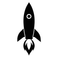 Powerful Black Rocket Launching into Space Dramatic Silhouette Icon for Startup, Innovation, and Technology - Professional digital artwork with vibrant colors and detailed composition vector